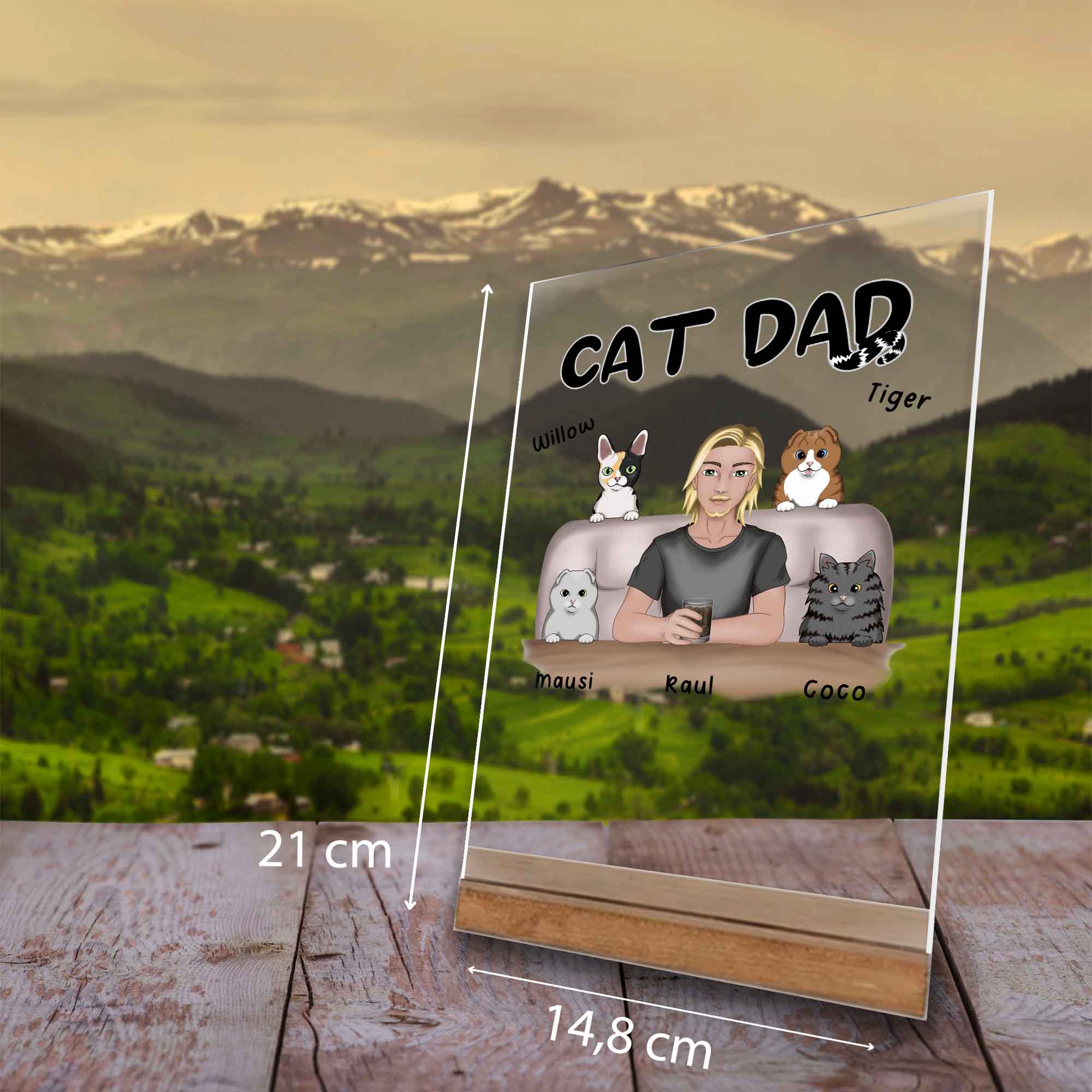 Personalisiertes Katzenpapa Geschenk (1-4 Katzen)