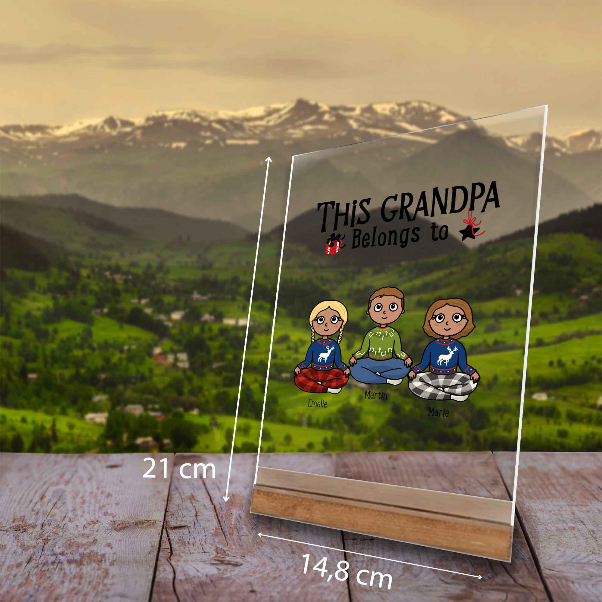 Bester Opa Geschenk-Dekoration mit Massangaben-Landschaft im Hintergrund