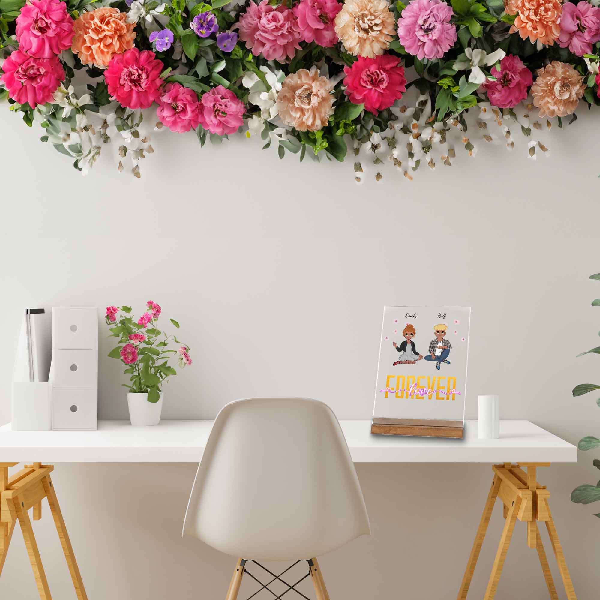 Geburtstagsgeschenk Partner-Dekoration auf dem Schreibtisch-mit Blumenkranz