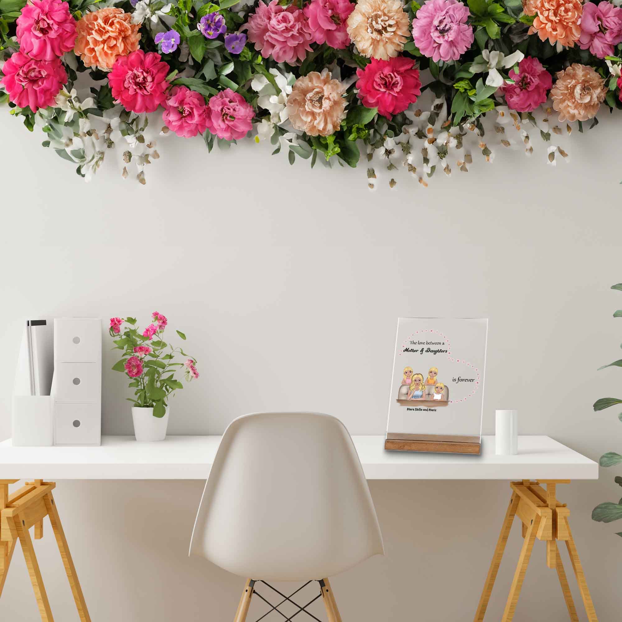 aMutter Tochter Geschenk personalisiert-Dekoration auf dem Schreibtisch-mit Blumenkranz