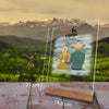 Personalisierte Geschenke Partner-Dekoration mit Massangaben-Landschaft im Hintergrund